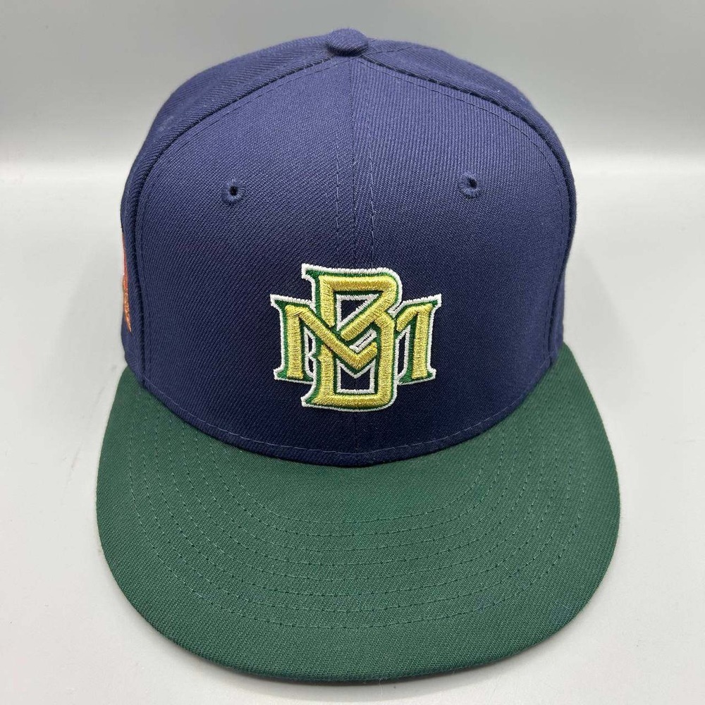 Milwaukee Brewers MLB Hat Men 7 5/8 Blue Green 59Fifty New Era Fitted Cap